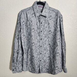 Tasso Elba Shirt Mens Large Gray Paisley Long Sleeve Button Up FLAWS